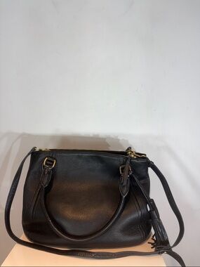 J.Crew Black Pebbled Leather Satchel Crossbody Tassel Brass Hardware